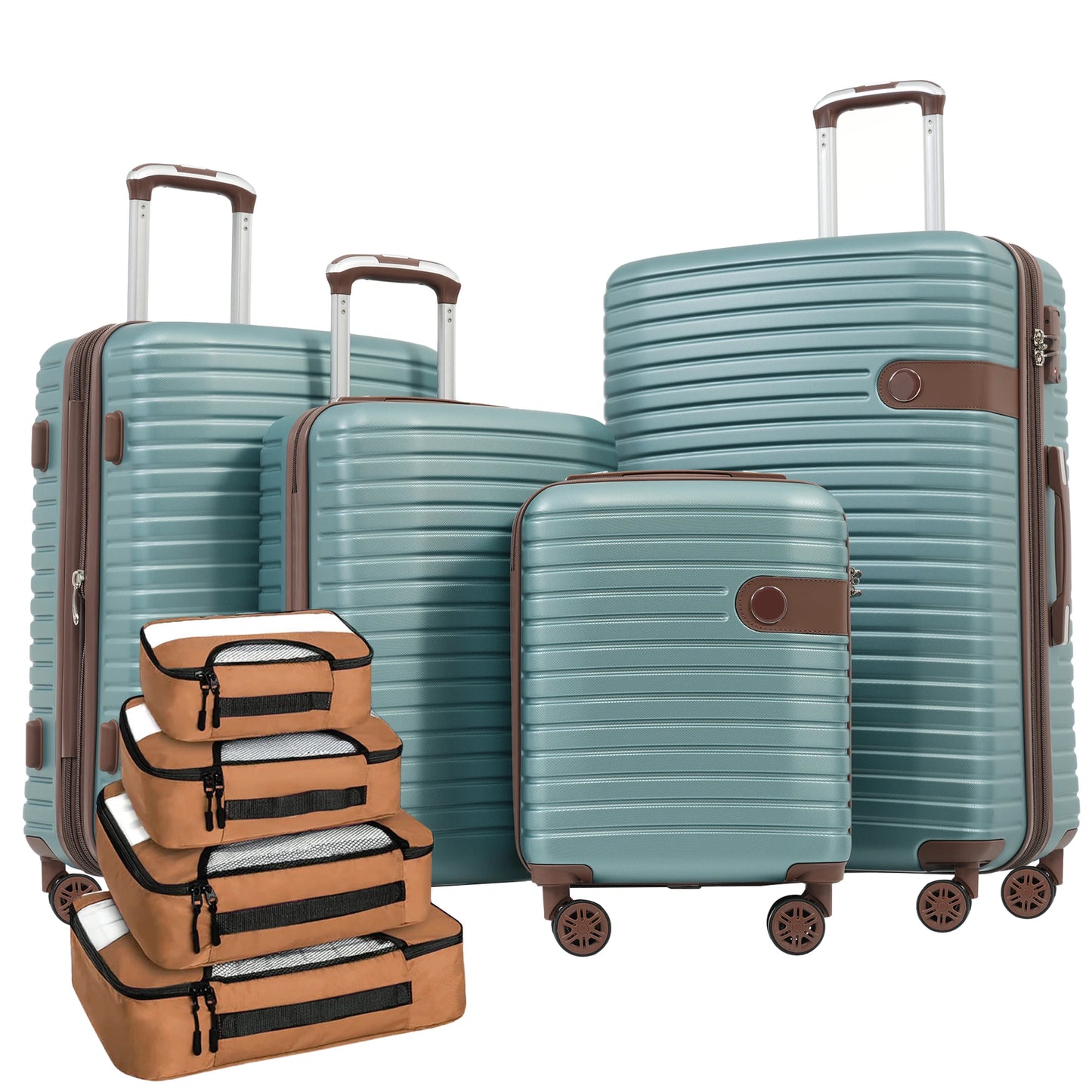Set Bagasi 4 Keping Set Koper ABS Cangkang Keras Bagasi Perjalanan Boleh Dibesarkan Ringan dengan 4 Kiub Pembungkusan TSA Lock Spinner