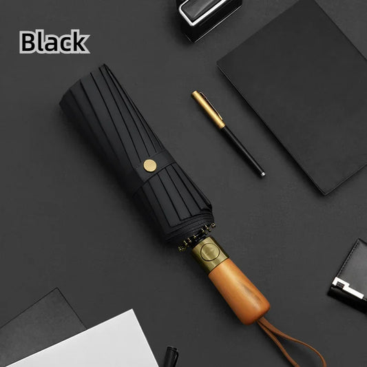 Automatic Wooden Handle Umbrella Durable Using Windproof Umbrellas Business Men Automatic Umbrellas Extra Large Folded Umbrella