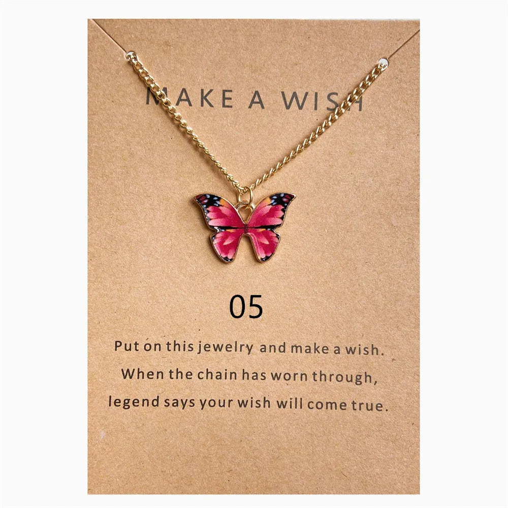Wu's 2022 New Creative Simple Fashion NecklaceTemperament Cute LadiesNecklace Jewelry Retro Multicolor Butterfly Necklace