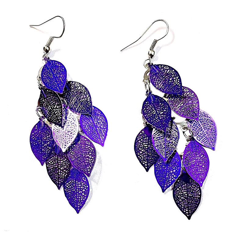 Vintage Hollow Leaves Drop Earrings for Women Bohemian Colorful Long Dangle Earrings 2024 Fashion Jewelry boucle oreille femme