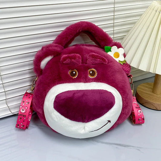 Disney Toy Story Lotso Coin Purse Crossbody Bag Cute Plush Shoulder Bag Cartoon Satchel Girl Student Bear Handbag with Zipper