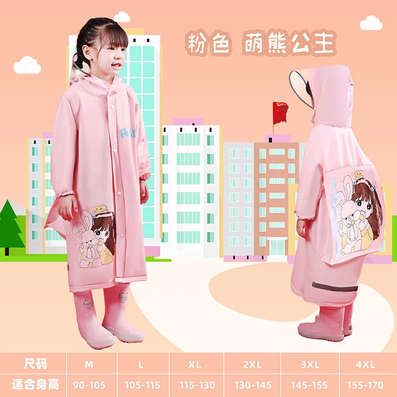 Kanak-kanak Comel Kot Hujan Kalis Air PVC Baju Hujan Kanak-Kanak Dengan Kedudukan Beg Sekolah Rain Ponco Jaket Hujan Kot Hujan Pelajar Pakaian Hujan