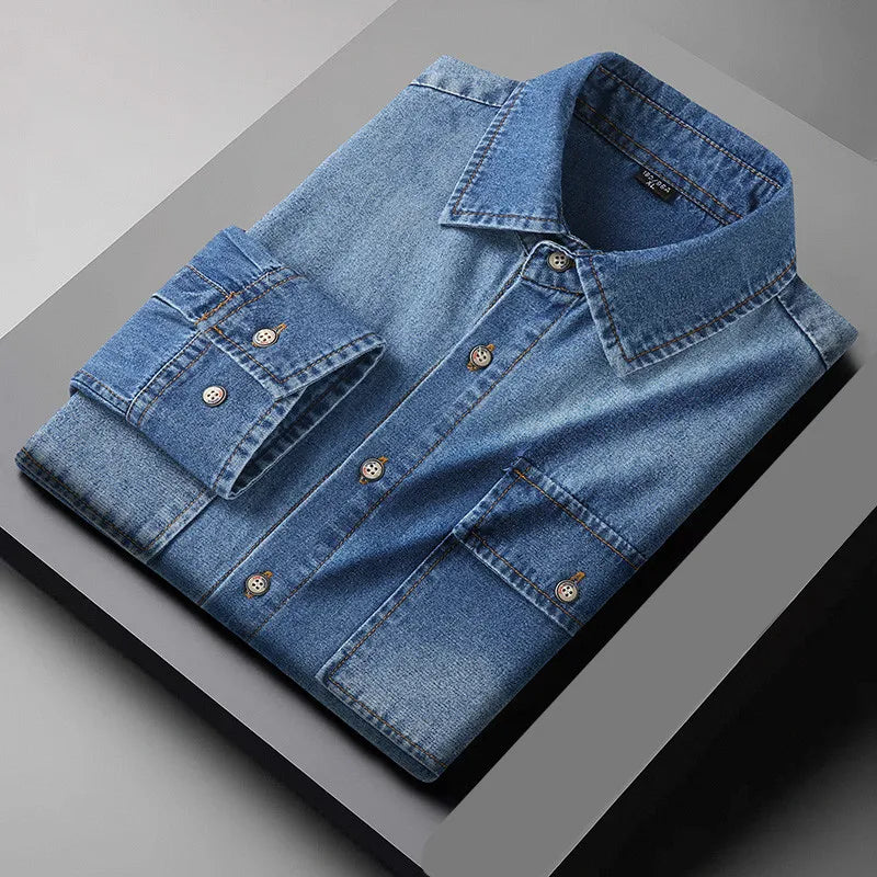 New Autumn Cotton Denim Shirts Men Slim Fit Smart Casual Solid Color Long Sleeve Mens Jeans Shirt Fashion Male Shirt 2265