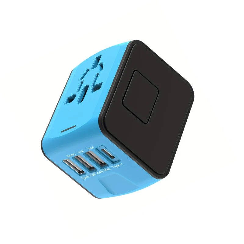 Penyesuai Perjalanan Antarabangsa Dengan 3 Penyesuai Kuasa USB Dan Jenis C Untuk Pengecasan Pantas Palam Tavel EU/UK/AS/Australia