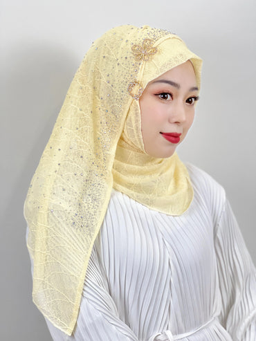 Tudung Muslimah Mesh Bertekstur Serban Panas Berlian Tudung Wanita Muslimah Elegan Hantar Aksesori Rambut Hijab Islam Tudung Muslim