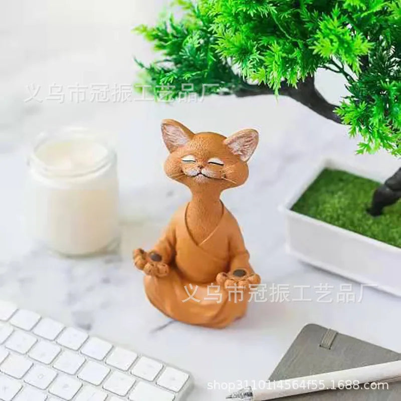 Patung Buddha Kucing Pelik Meditasi Yoga Hiasan Kucing Bahagia Hiasan Kraf Tangan Rumah