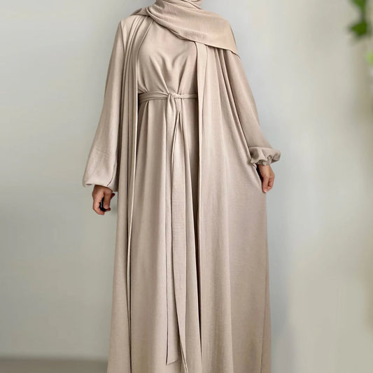 Eid Muslim Party Abaya for Women Cardigan Turkey Dubai solid color two piece suit Jalabiya Long Dresses Morocco Kaftan LR726