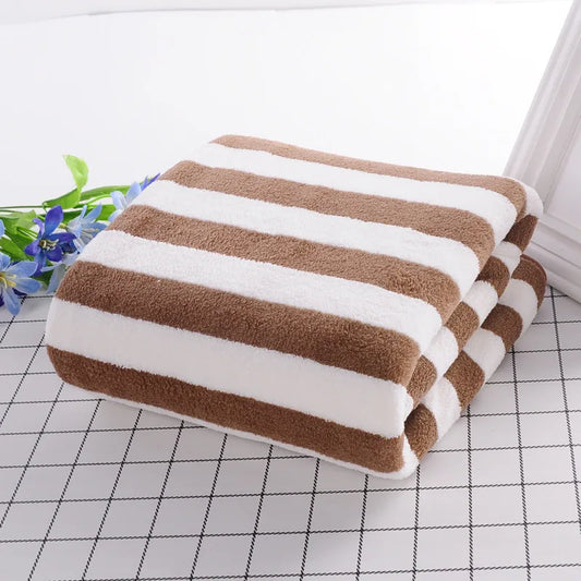 35x75cm Bath Towel Coral Fleece Microfiber Striped Adult Household Textiles Bathroom Soft Woman Sauna  Spa Absorbent Towel