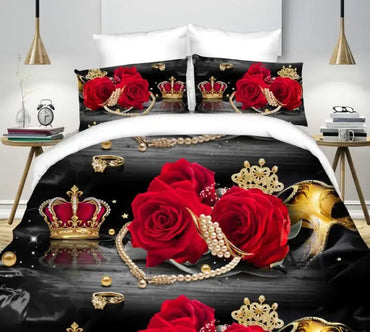 4PCS 3D Big Red Rose Floral Bedding Linen Sets Wedding Duvet Flower Print Cover Sheet Pillow Cases Bed Sheet Set Bedroom Decor