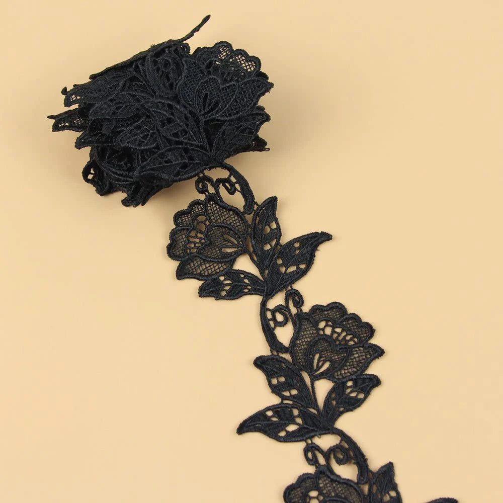 1Yards 9.3CM Lebar Putih Hitam Sulaman Renda Guipure Leaf Renda Reben Kemasan Kain Renda Bunga Untuk Menjahit Reben