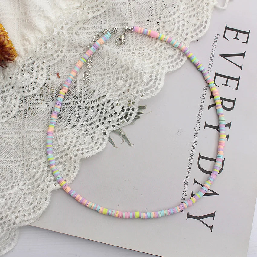 Colorful Beads Necklace Women Summer Korean Handmade Fashion Boho Polymer Clay Choker Pendant Neck Collar Female Beach Jewelry