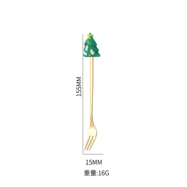 Stainless Steel Spoon,cute Creative Christmas Tree Coffee Mixing Spoon,dessert Fruit Fork,figurine Spoon Fork Cutlery,gift Set