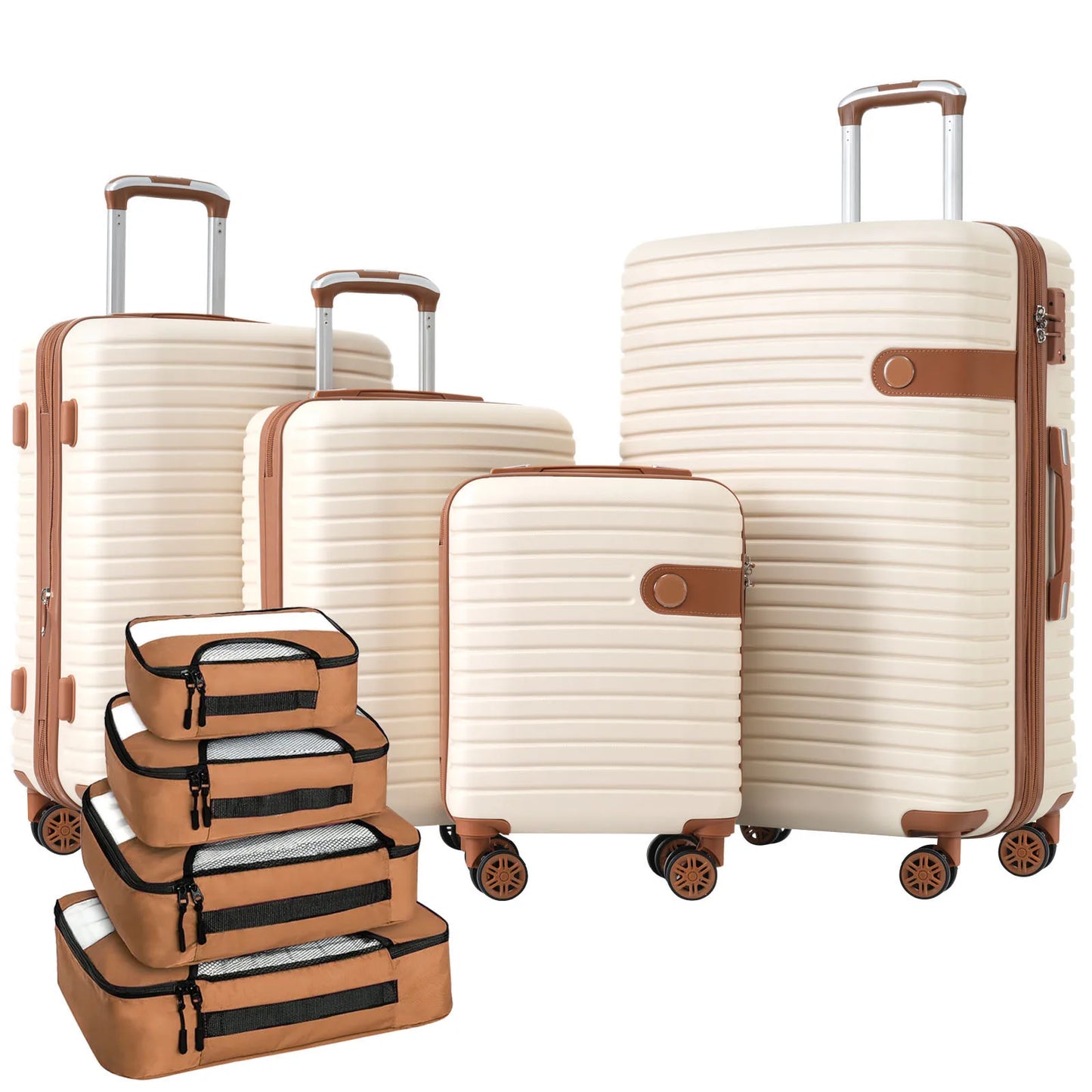 Set Bagasi 4 Keping Set Koper ABS Cangkang Keras Bagasi Perjalanan Boleh Dibesarkan Ringan dengan 4 Kiub Pembungkusan TSA Lock Spinner