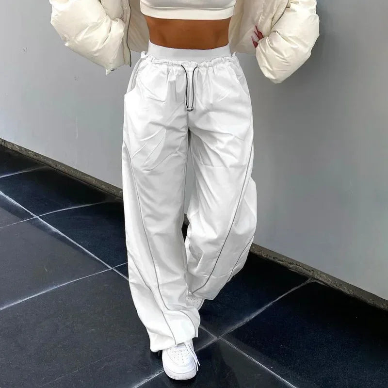 Seluar Hitam untuk Wanita Fesyen Putih Lurus Lebar Kaki Seluar Wanita Longgar Seluar Panjang Wanita Y2K Seluar Kargo Musim Panas Streetwear