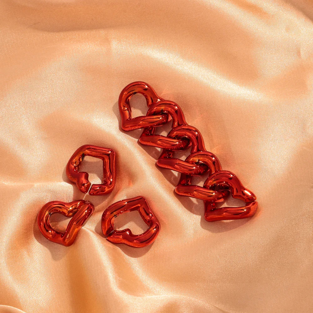 30pcs Metallic Color Acrylic 21x19MM Love Heart Link Chain Beads for Bracelet Necklace Earrings Making DIY Jewelry Accessories