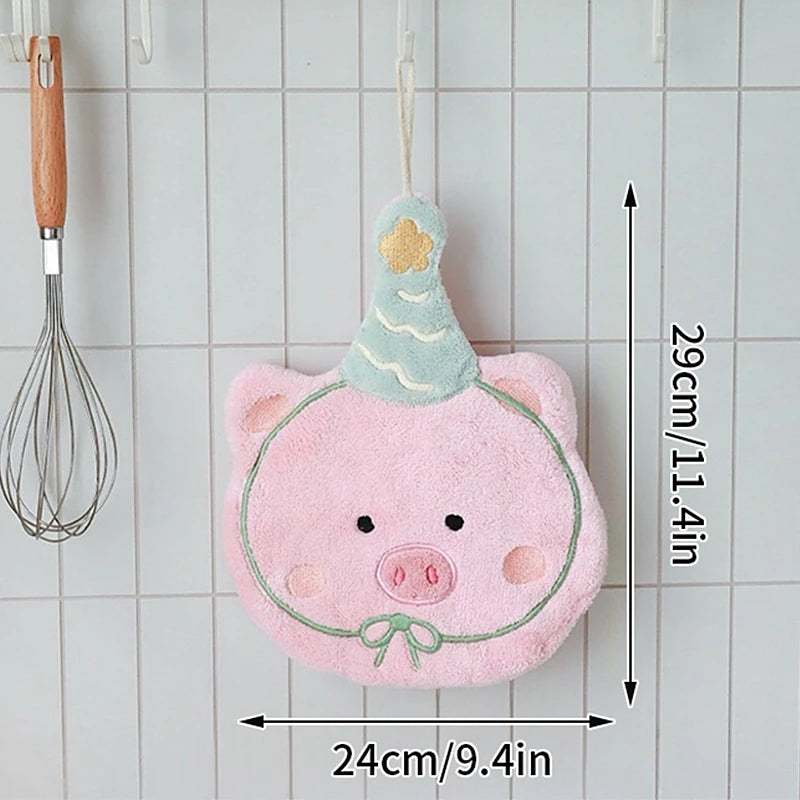 Super Absorbent Cute Bear Hand Towel Children's Thick Coral Fleece Hand Cloth Hangable Hand-drying Rag Kitchen Cleaning Towel