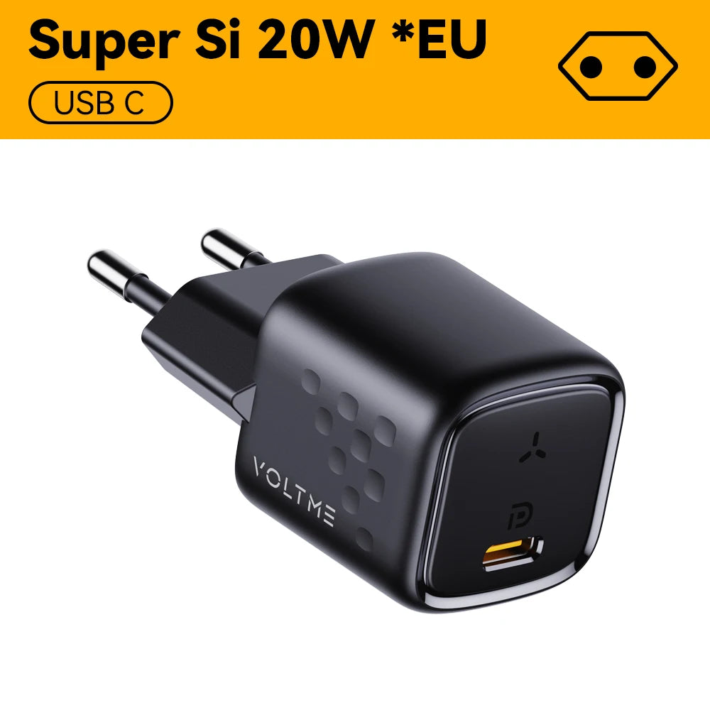 VOLTME 20W Mini USB Type C Pengecas Pengecas Cepat Pengecas Cepat QC4.0 3.0 untuk iPhone 12 Pro Samsung Xiaomi Pengecas Telefon