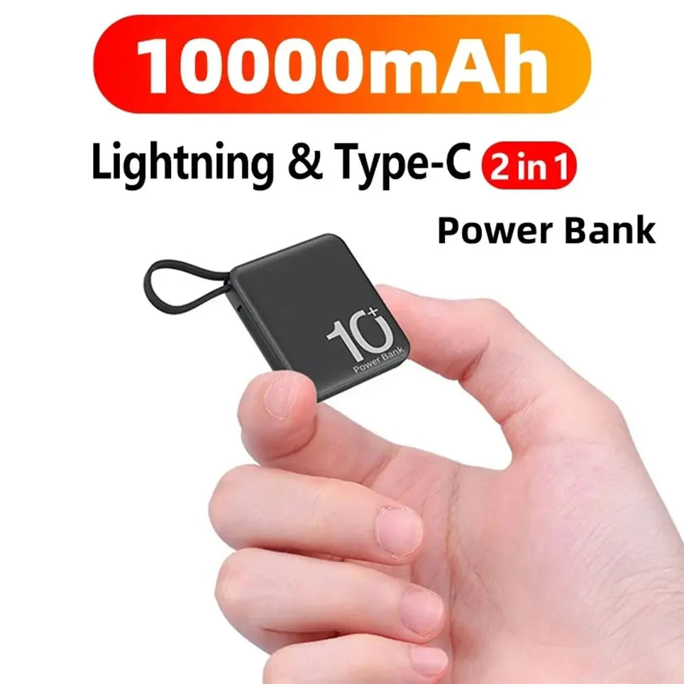 Bank kuasa mini dengan kod terbina dalam, bank kuasa kompak mudah alih, bateri luaran pengecasan pantas 5000mAh, aksesori telefon bimbit