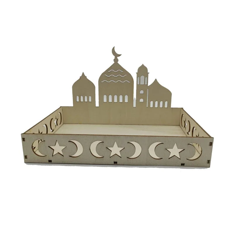 Eid Mubarak Wooden Food Tray Ramadan Decoration for Home 2025 Islamic Muslim Party Decoration Ramadan Kareem Eid Al Adha gift