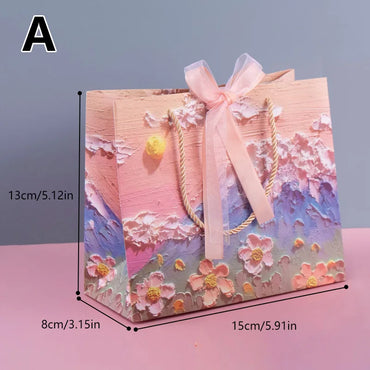 Flower Gift Pakcaging Bag 3D Cloud Oil Painting Paper Bag Valentine's Day Birthday Wedding Party Favor Bag Clothes Store Handbag