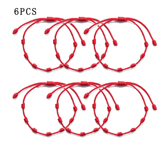 6PCS 7 Knot Red String Bracelet For Couple Rope Braided Bracelets Protection Good Luck Amulet for Success Handmade Jewelry Gift