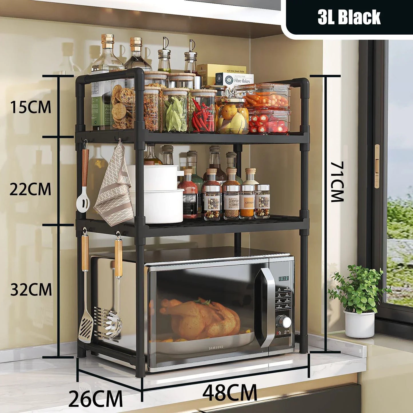 Rak Dapur Microwave Isi Rumah Rak Dapur Berbilang Lapisan Rak Penyimpanan Microwave Reka bentuk Perabot Minimalis Pengambil Dapur