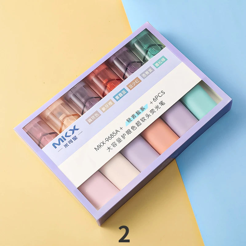 En. Kertas INS Style Light Highlighter Pen Lukisan Pelajar Belajar Penanda Warna Pen Perlengkapan Sekolah Alat Tulis 6pcs/kotak