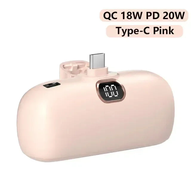 Bank Kuasa Mini 5000mAh Power Bank QC PD Pengecasan Pantas untuk iPhone 15 14 13 Bateri Kuasa Mudah Alih Kecemasan Luaran Untuk Xiaomi