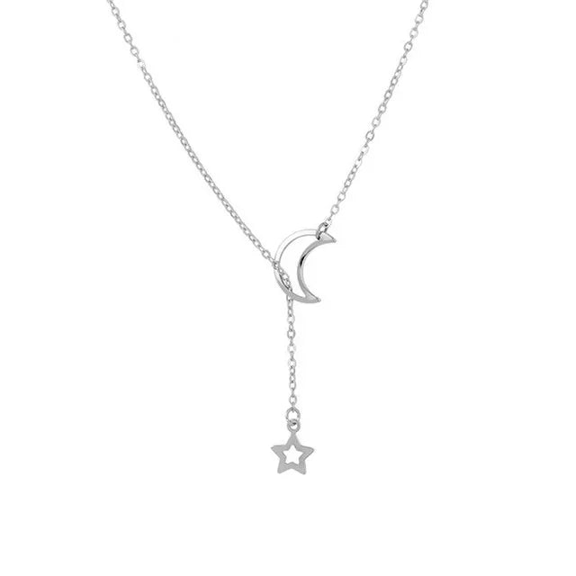 Kalung Choker Loket Bintang Bulan Mudah Baru Kalung Collares Rantai Pesona Aloi Warna Emas Mudah untuk Perhiasan Parti Wanita