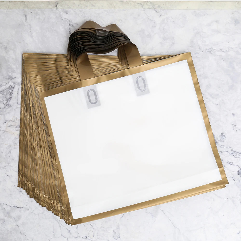 100pcs Custom Logo golden border Matte Shopping Bags thickening tote bag wedding Gift Bag Print Logo On Double-sided Free Design