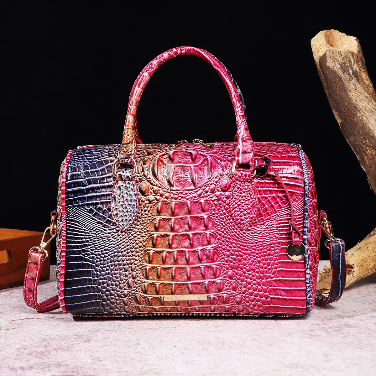Beg Tangan Boston Timbul Buaya Ombre Beg Selempang Gaya Klasik Dompet Beg Kulit Wanita
