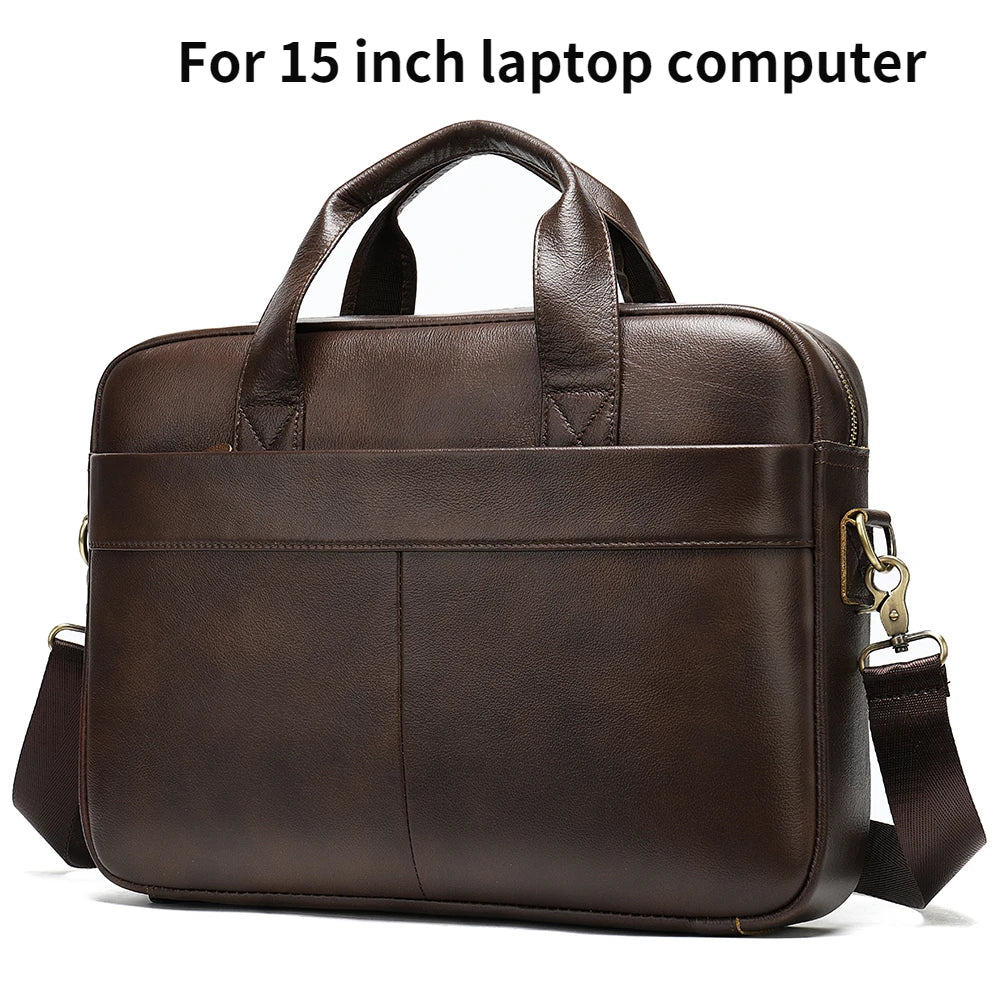 Beg Tangan Laptop Lelaki Kulit Tulen untuk MacBook Dell HP Acer 14 15 Inci Laptop Lelaki Beg Tangan Kulit Beg Komputer Beg Kerja Lelaki
