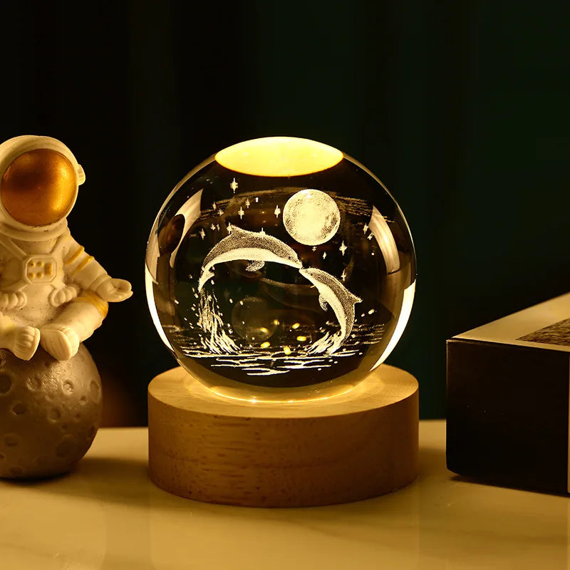 Bola Kristal 3D Kreatif Planet Galaksi Glob Kaca Bola Kristal Bulan Hiasan Desktop Tepi Katil Hiasan Rumah Hadiah Perhiasan Rumah
