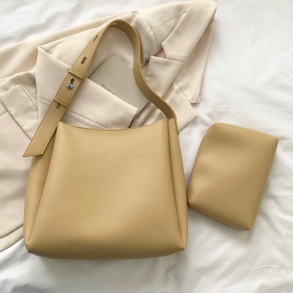 Beg Tote Kulit Wanita Beg Bahu Kapasiti Besar dan Set Dompet Beg Kasual Beg Hobo Beg Tote dan Set Clutch Beg Musim Sejuk Musim Gugur