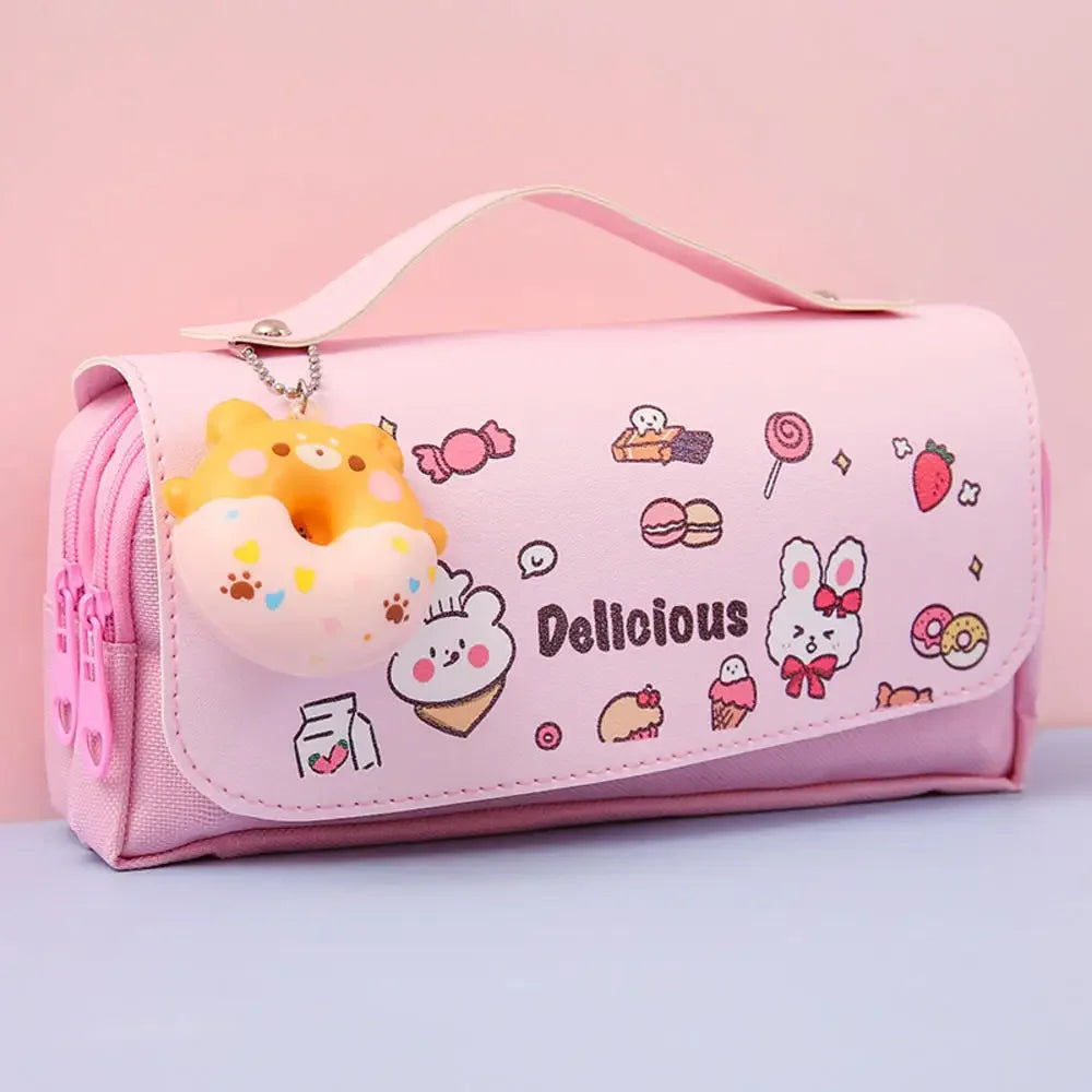 Large Capacity Pencil Case Stress Relieving Kawaii Canvas 3Layer Pen Brushes Pouch Bag Box Gifts Supplies School Stationery