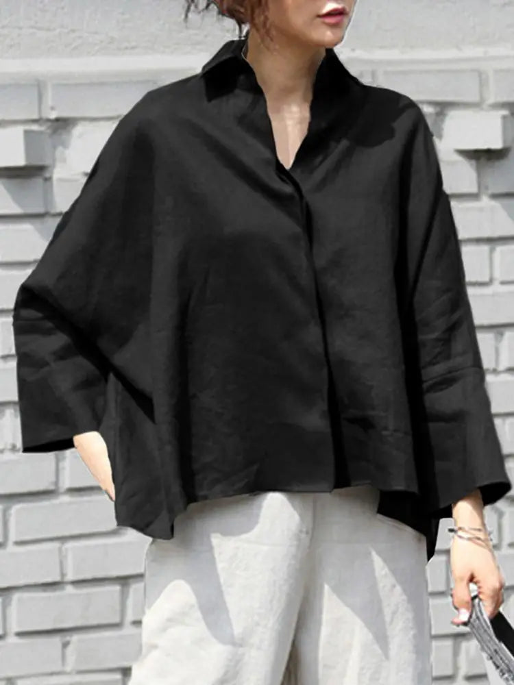 VONDA 2024 Fesyen Baju Wanita Musim Gugur Lengan Panjang Blaus Elegan Gaya OL Atasan Tunik Bersaiz Besar Kasual Padat Longgar Pesta Blusas