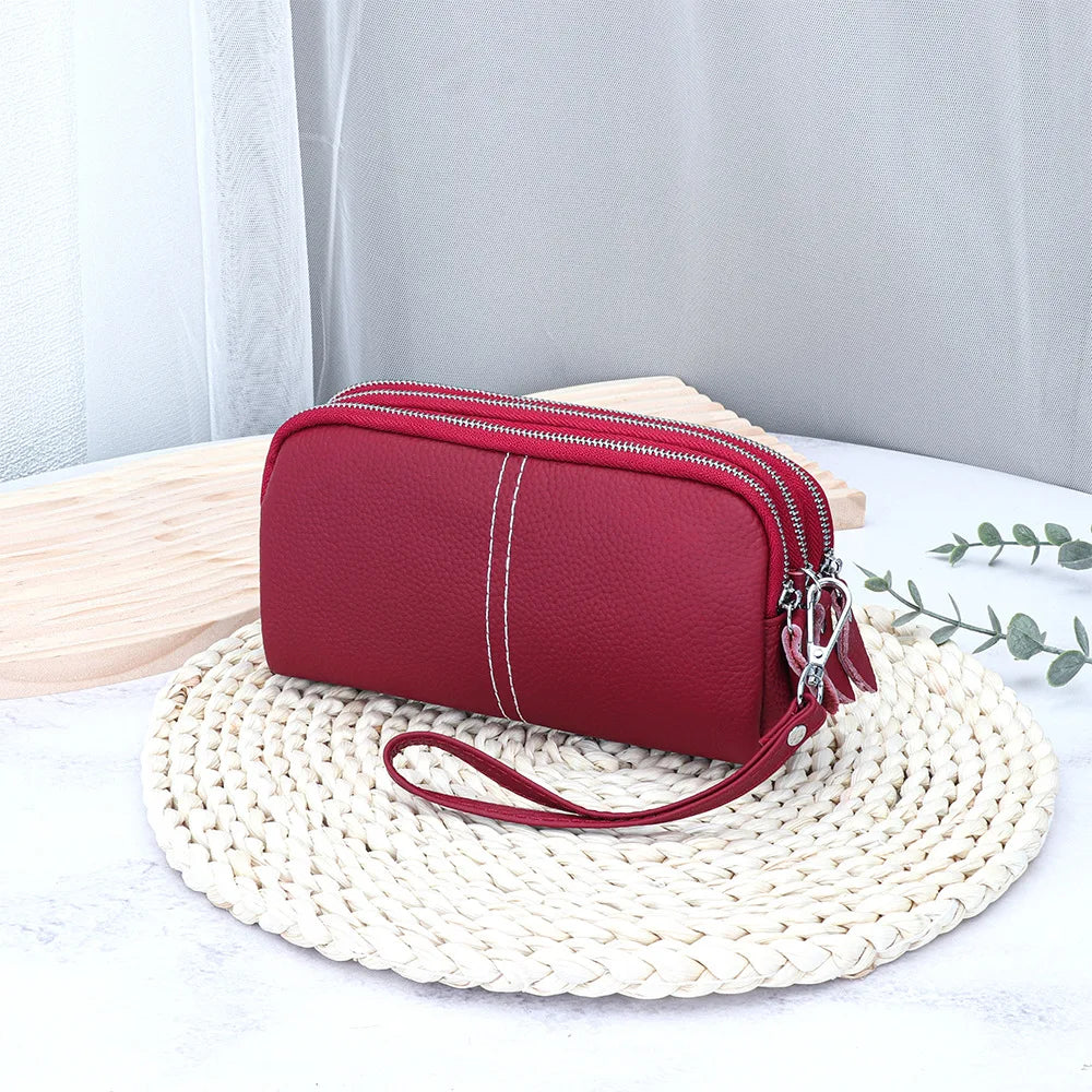 Large Capacity Wristlet Wallet Mobile Phone Pouch Women Leather Handbag Triple Zipper Clutch Phone Purse