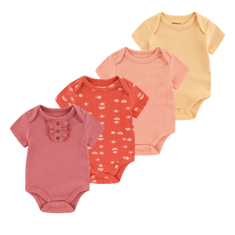 1/4Pcs Newborn Bodysuit Baby Boy Short Sleeve Jumpsuit Cartoon Print Toddler Girl Cotton Clothes 0-12Month Infant Romper Outfits
