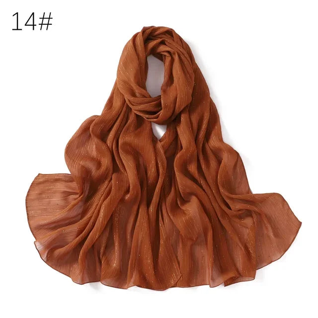 Selendang Lurex Biasa Selendang Berkilauan Berkilauan Wanita Muslimah Hijab Wanita Berkualiti Tinggi Bungkus Mencuri Kedutan Rhinestone Scarves Stoles