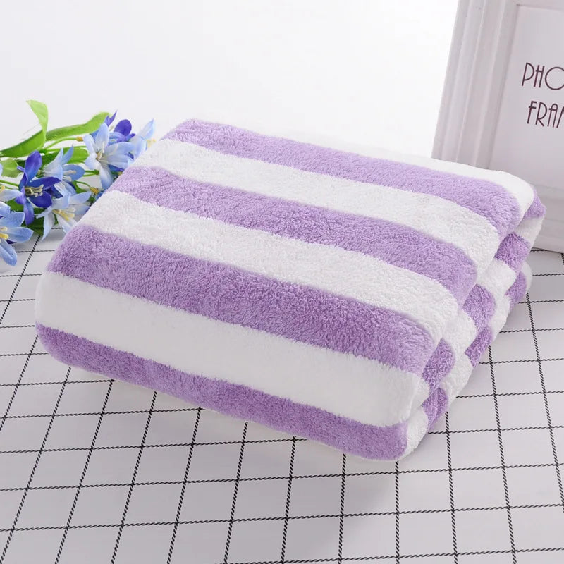 35x75cm Bath Towel Coral Fleece Microfiber Striped Adult Household Textiles Bathroom Soft Woman Sauna Spa Absorbent Towel