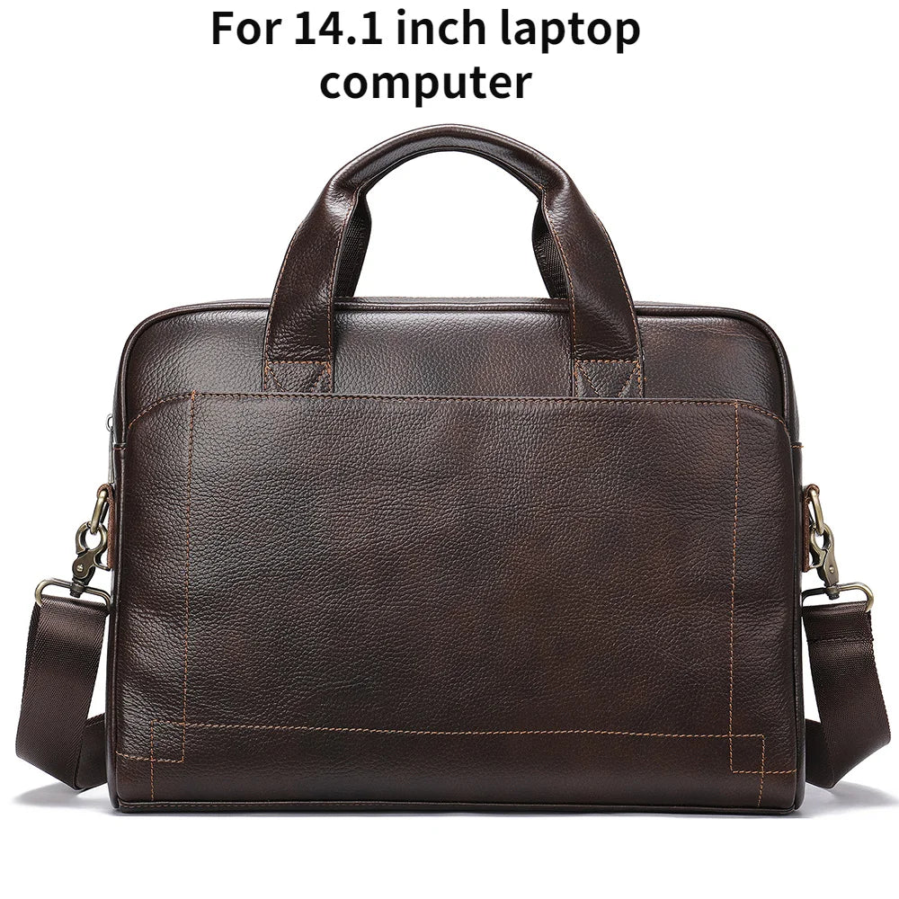 Beg Tangan Laptop Lelaki Kulit Tulen untuk MacBook Dell HP Acer 14 15 Inci Laptop Lelaki Beg Tangan Kulit Beg Komputer Beg Kerja Lelaki