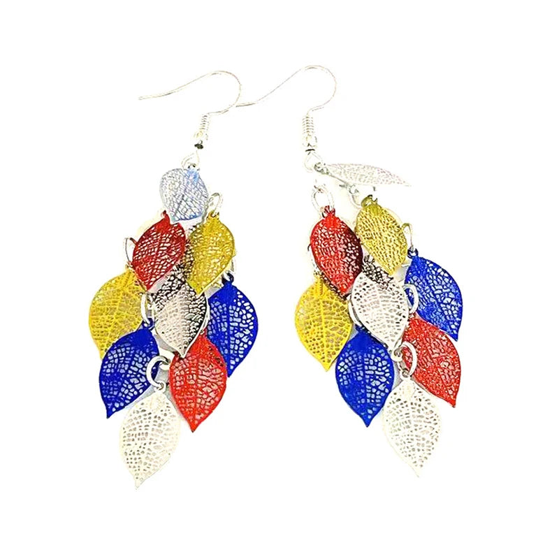 Vintage Hollow Leaves Drop Earrings for Women Bohemian Colorful Long Dangle Earrings 2024 Fashion Jewelry boucle oreille femme