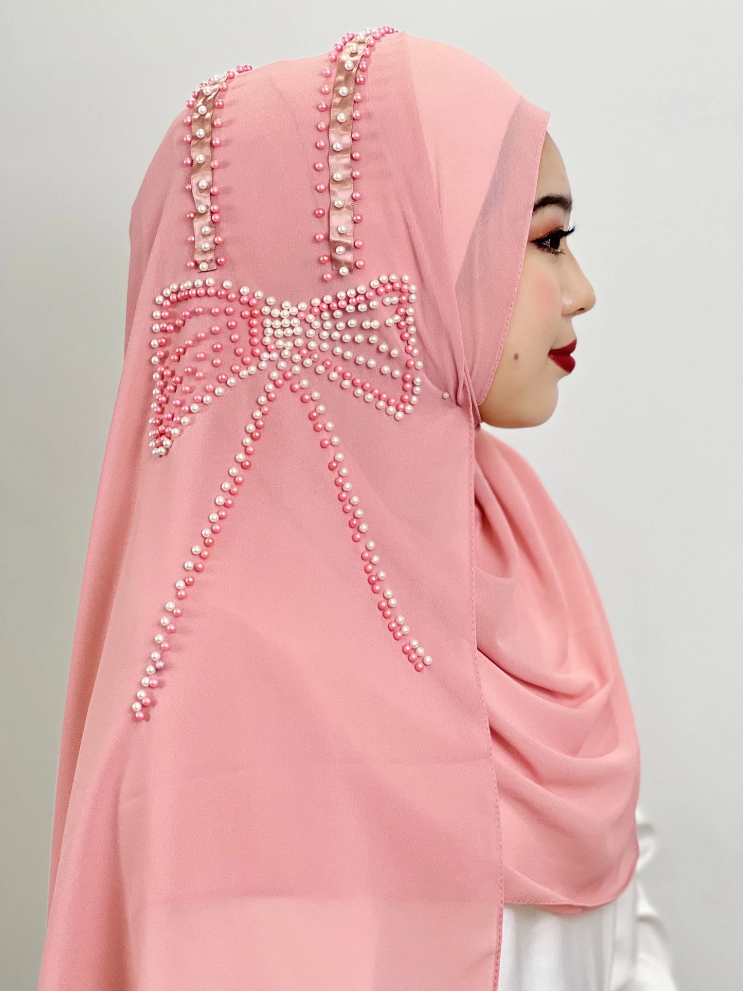 Muslim Big Bow Hijab Beaded Hijab Hantar Hiasan Arab Hijab Wanita Hijab Berkilat Lembut Mudah Dipakai Hijab Turkey Head Wrap Scarf