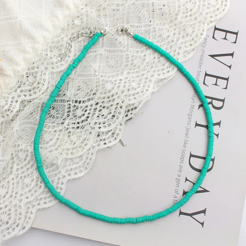 Colorful Beads Necklace Women Summer Korean Handmade Fashion Boho Polymer Clay Choker Pendant Neck Collar Female Beach Jewelry
