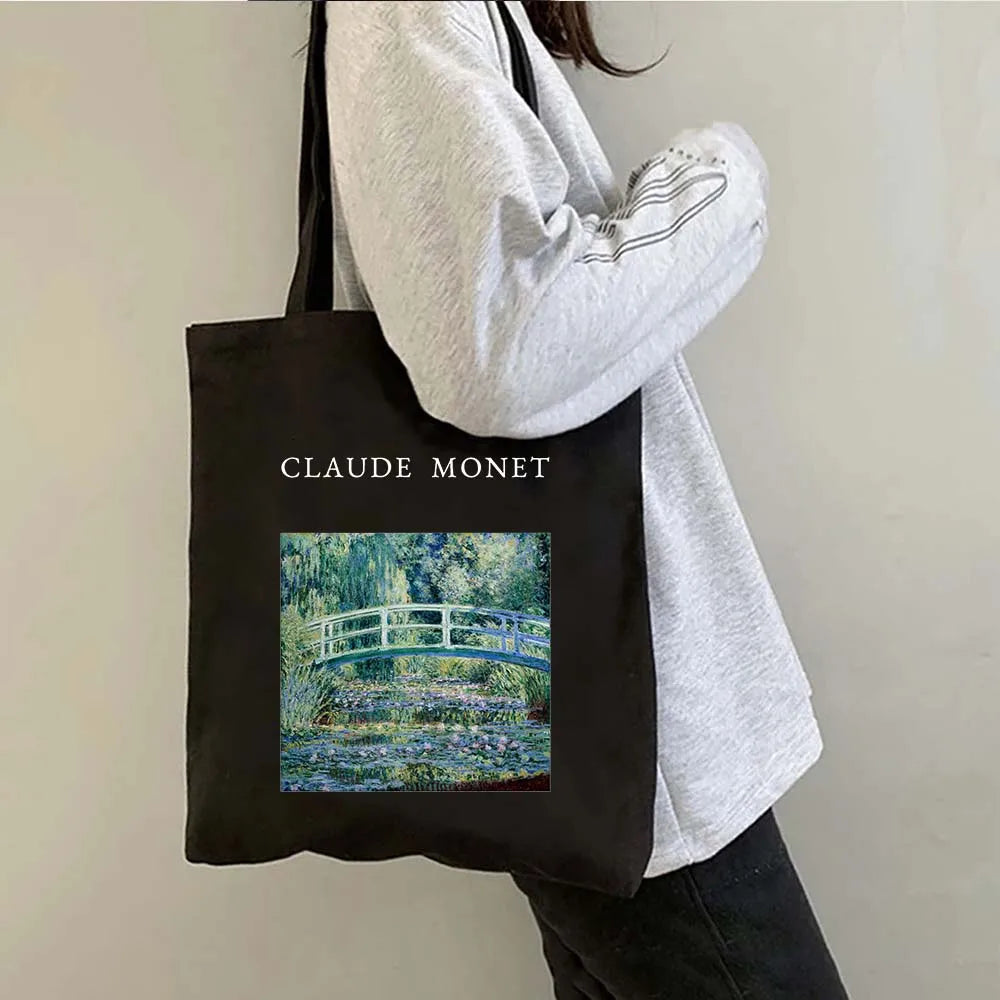 Claude Monet Water Lilies Landscape Watercolor Paintings Shopper Canvas Tote Bag Harajuku Women Shoulder Bag Girl Cotton Handbag