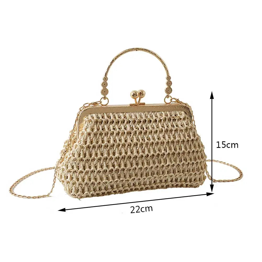 Luxury Designer Trendy Straw Weaving Shoulder Bag Versatile Small Beading Handbag For Women Summer Casual Beach Bag Travel Purse