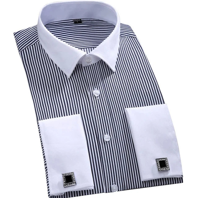 Men's French Cuff Dress Shirt Long Sleeve Formal Business Buttons Male Shirts Regular Fit Cufflinks Shirt Plus size 6XL
