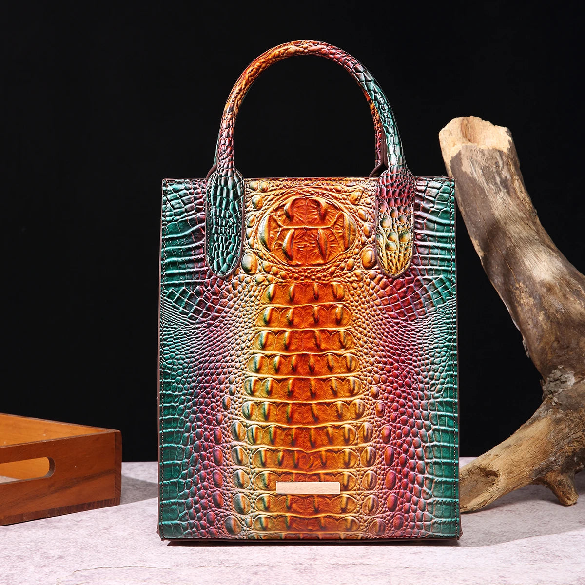 Beg Tote Corak Buaya Vintage Beg Satchel PU Mewah Beg Tangan Klasik Wanita Untuk Ulang-Alik