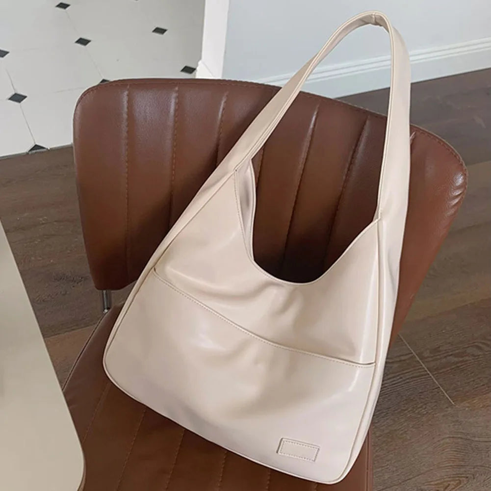 Beg Bahu Kulit PU Wanita Kasual Beg Tangan Tote Retro Kapasiti Besar Beg Ketiak Beg Ketiak Lembut Beg Musim Gugur Musim Sejuk