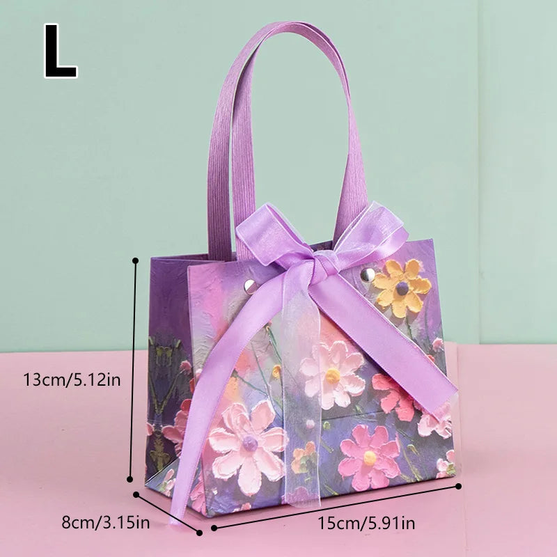 Flower Gift Pakcaging Bag 3D Cloud Oil Painting Paper Bag Valentine's Day Birthday Wedding Party Favor Bag Clothes Store Handbag